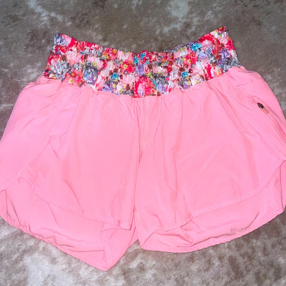 LuLuLemon Pink Running Shorts with Floral Waist Band